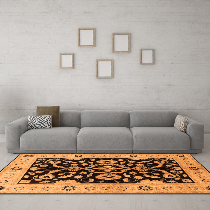 Machine Washable Oriental Orange Traditional Area Rugs in a Living Room, wshurb2861org