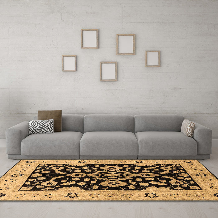 Machine Washable Oriental Brown Traditional Rug in a Living Room,, wshurb2861brn