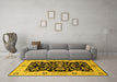 Machine Washable Oriental Yellow Traditional Rug in a Living Room, wshurb2861yw