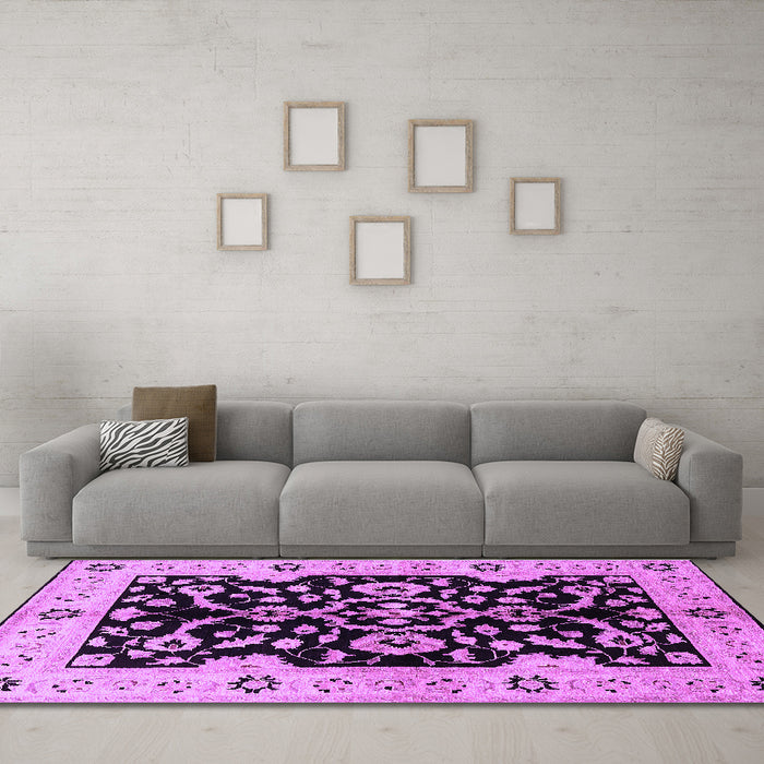Machine Washable Oriental Purple Traditional Area Rugs in a Living Room, wshurb2861pur