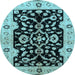 Round Machine Washable Oriental Light Blue Traditional Rug, wshurb2861lblu