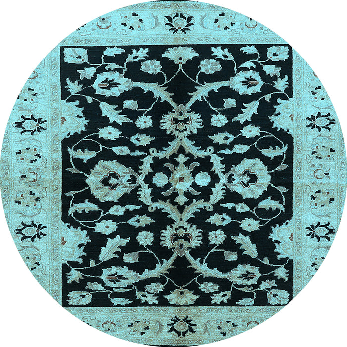 Round Oriental Light Blue Traditional Rug, urb2861lblu