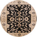 Round Mid-Century Modern Bakers Brown Oriental Rug, urb2861