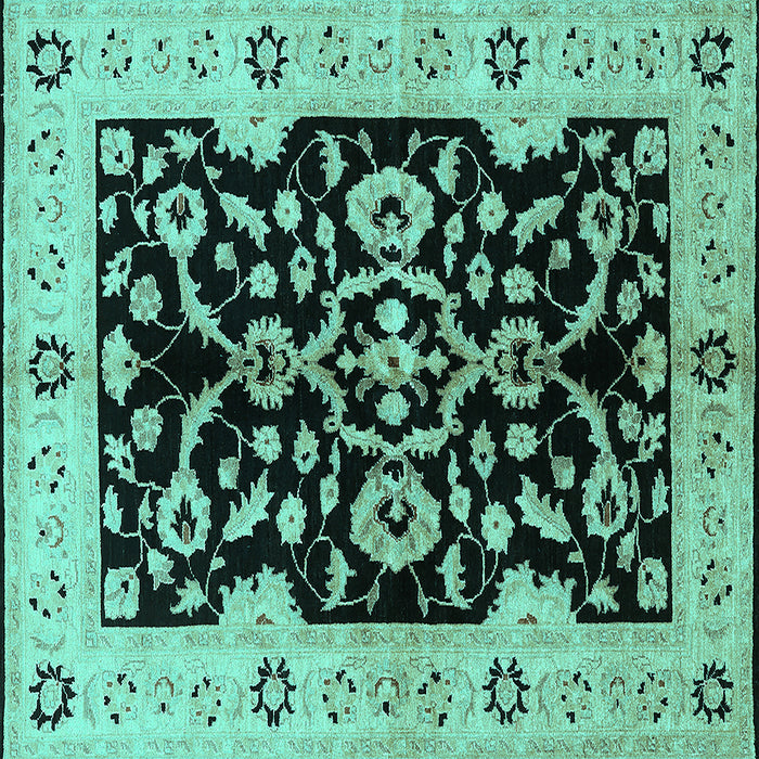 Square Oriental Turquoise Traditional Rug, urb2861turq