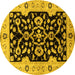 Round Machine Washable Oriental Yellow Traditional Rug, wshurb2861yw