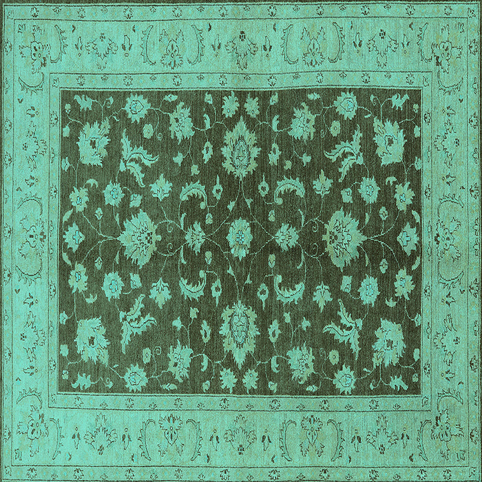 Square Machine Washable Oriental Turquoise Industrial Area Rugs, wshurb2862turq