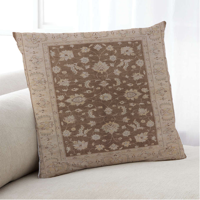 Lifestyle Image of Mid-Century Modern Urban Square SaddleBrown Throw Pillow, 18 inch by 18 inch, pwurb2862