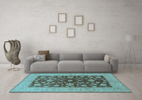 Machine Washable Oriental Light Blue Industrial Rug, wshurb2862lblu