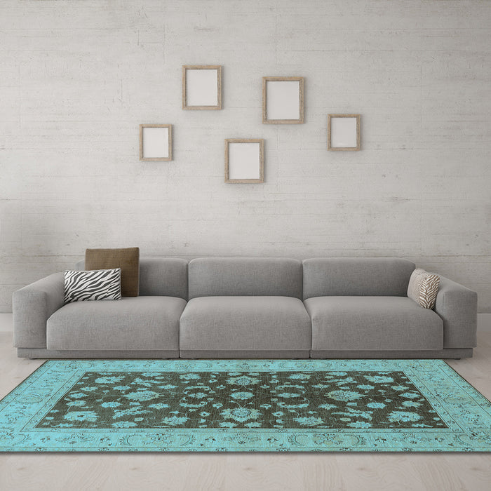 Machine Washable Oriental Light Blue Industrial Rug in a Living Room, wshurb2862lblu