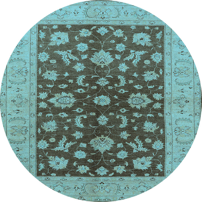 Round Machine Washable Oriental Light Blue Industrial Rug, wshurb2862lblu