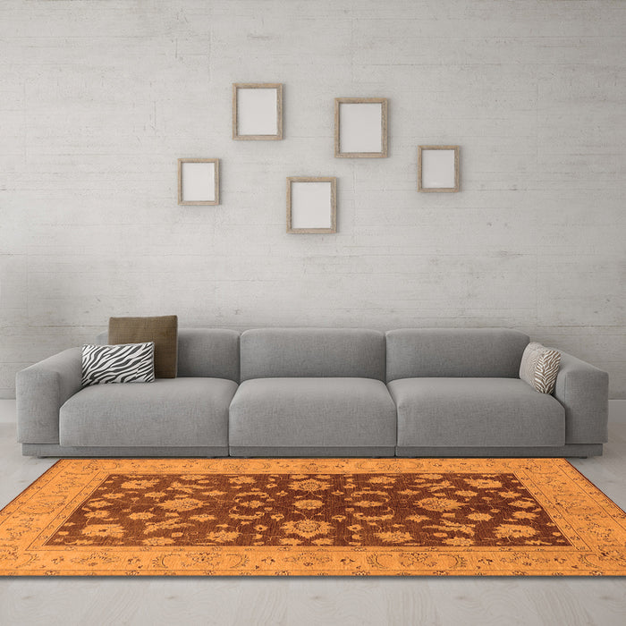 Machine Washable Oriental Orange Industrial Area Rugs in a Living Room, wshurb2862org