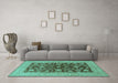 Machine Washable Oriental Turquoise Industrial Area Rugs in a Living Room,, wshurb2862turq