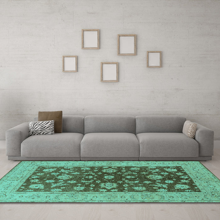 Machine Washable Oriental Turquoise Industrial Area Rugs in a Living Room,, wshurb2862turq