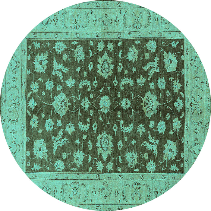Round Machine Washable Oriental Turquoise Industrial Area Rugs, wshurb2862turq