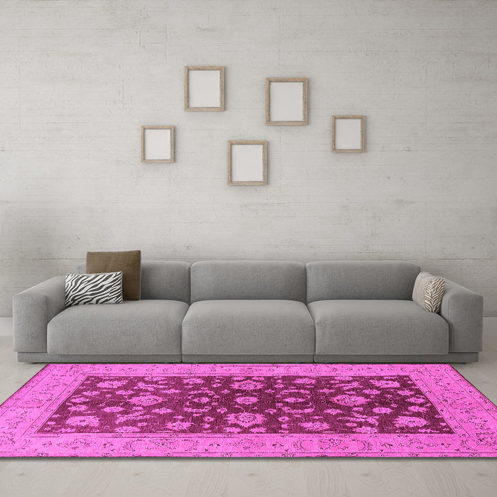 Machine Washable Oriental Pink Industrial Rug in a Living Room, wshurb2862pnk