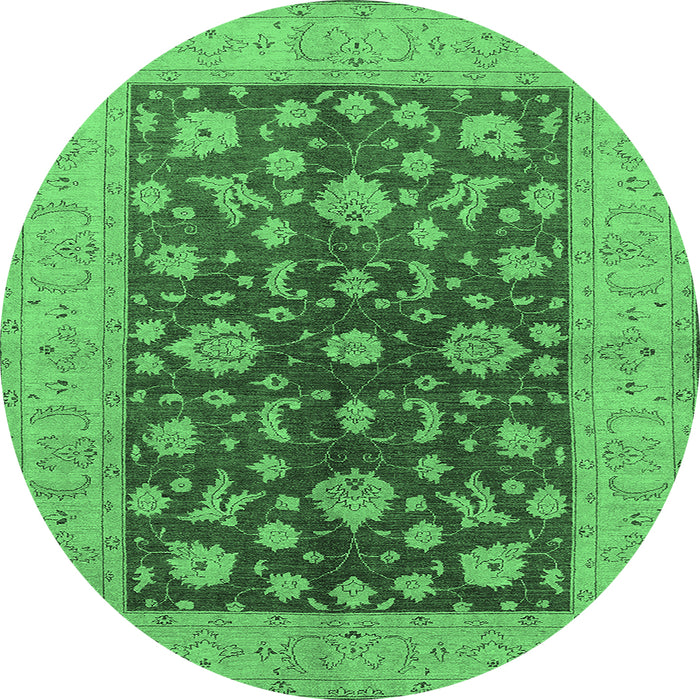 Round Machine Washable Oriental Emerald Green Industrial Area Rugs, wshurb2862emgrn