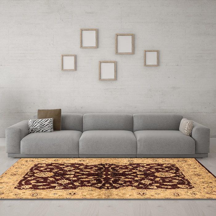 Machine Washable Oriental Brown Industrial Rug in a Living Room,, wshurb2863brn