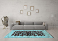 Machine Washable Oriental Light Blue Industrial Rug, wshurb2863lblu