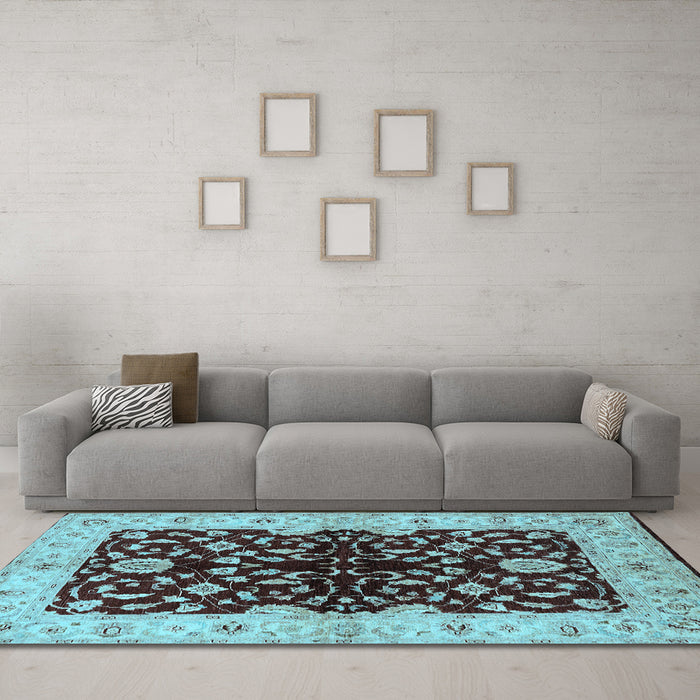 Machine Washable Oriental Light Blue Industrial Rug in a Living Room, wshurb2863lblu