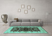 Machine Washable Oriental Turquoise Industrial Area Rugs in a Living Room,, wshurb2863turq