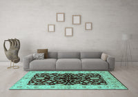 Machine Washable Oriental Turquoise Industrial Rug, wshurb2863turq