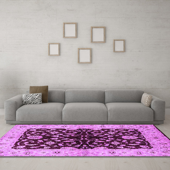 Machine Washable Oriental Purple Industrial Area Rugs in a Living Room, wshurb2863pur