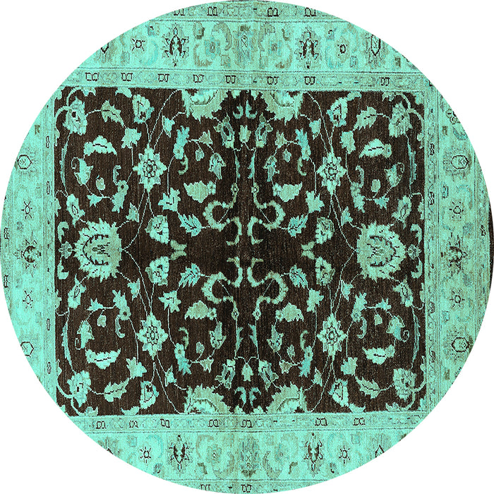 Round Oriental Turquoise Industrial Rug, urb2863turq