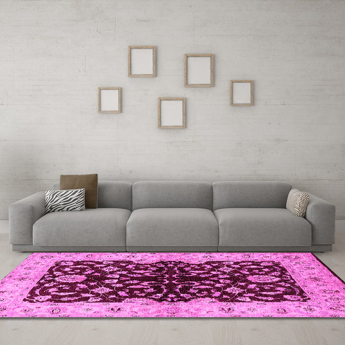 Machine Washable Oriental Pink Industrial Rug in a Living Room, wshurb2863pnk