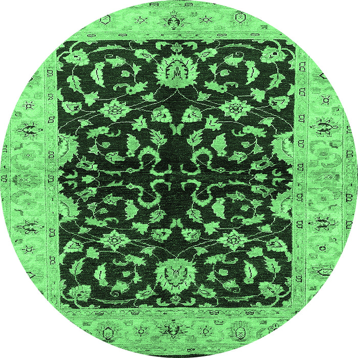 Round Machine Washable Oriental Emerald Green Industrial Area Rugs, wshurb2863emgrn