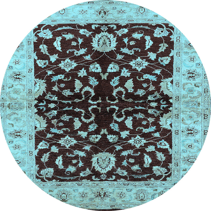 Round Machine Washable Oriental Light Blue Industrial Rug, wshurb2863lblu