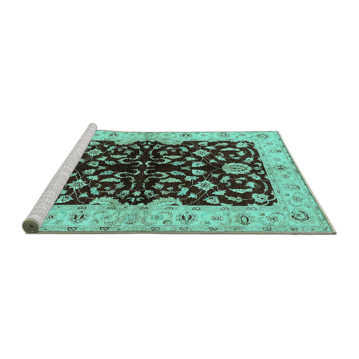 Sideview of Machine Washable Oriental Turquoise Industrial Area Rugs, wshurb2863turq
