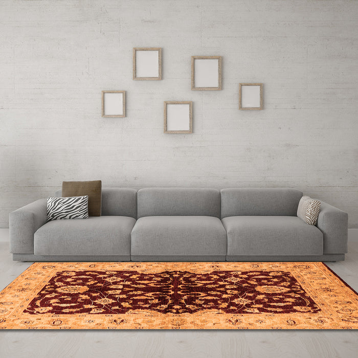 Machine Washable Oriental Orange Industrial Area Rugs in a Living Room, wshurb2863org