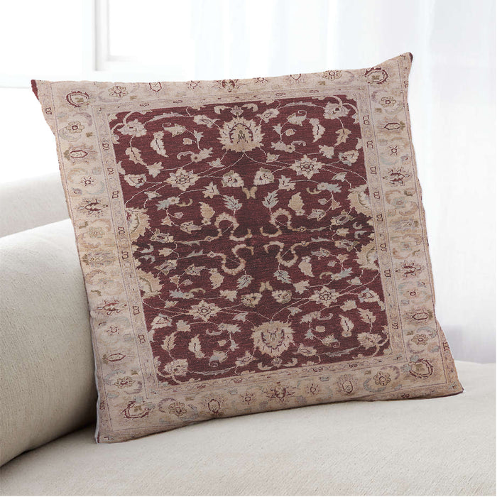 Lifestyle Image of Mid-Century Modern Urban Square Pastel Orange Throw Pillow, 18 inch by 18 inch, pwurb2863