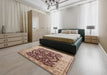 Mid-Century Modern Chestnut Brown Oriental Rug in a Bedroom, urb2864