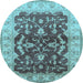 Round Machine Washable Oriental Light Blue Industrial Rug, wshurb2864lblu