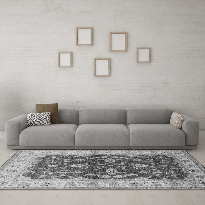 Machine Washable Oriental Gray Industrial Rug in a Living Room,, wshurb2864gry