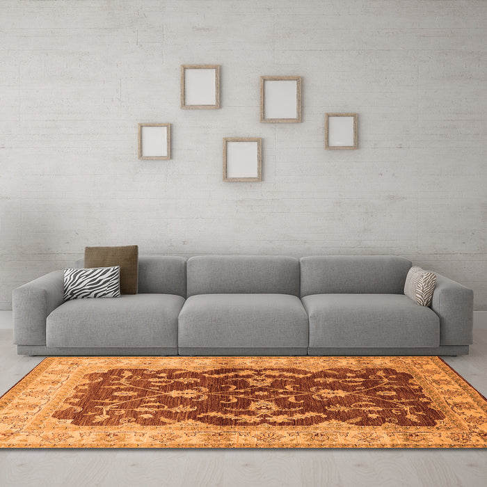 Machine Washable Oriental Orange Industrial Area Rugs in a Living Room, wshurb2864org