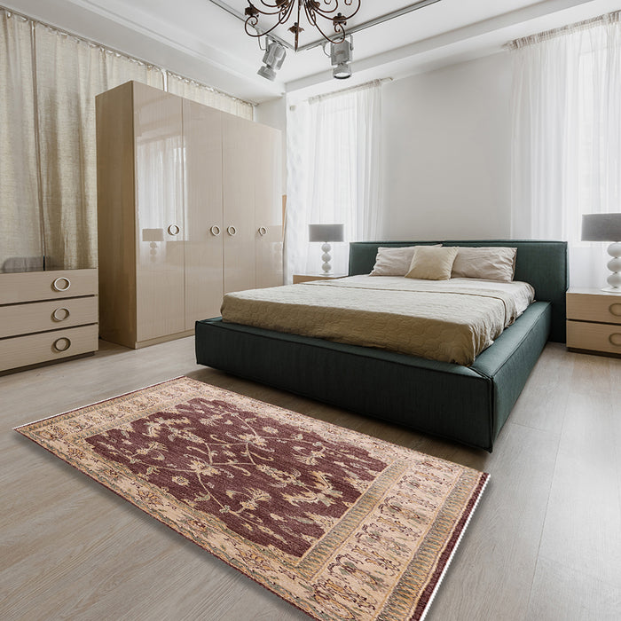 Machine Washable Industrial Modern Chestnut Brown Rug in a Bedroom, wshurb2864