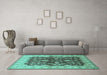 Machine Washable Oriental Turquoise Industrial Area Rugs in a Living Room,, wshurb2864turq