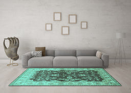 Machine Washable Oriental Turquoise Industrial Area Rugs in a Living Room,, wshurb2864turq