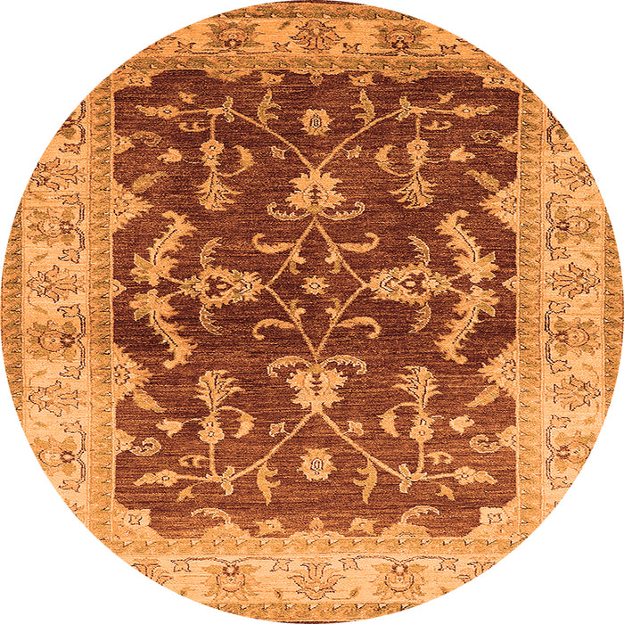 Round Machine Washable Oriental Orange Industrial Area Rugs, wshurb2864org