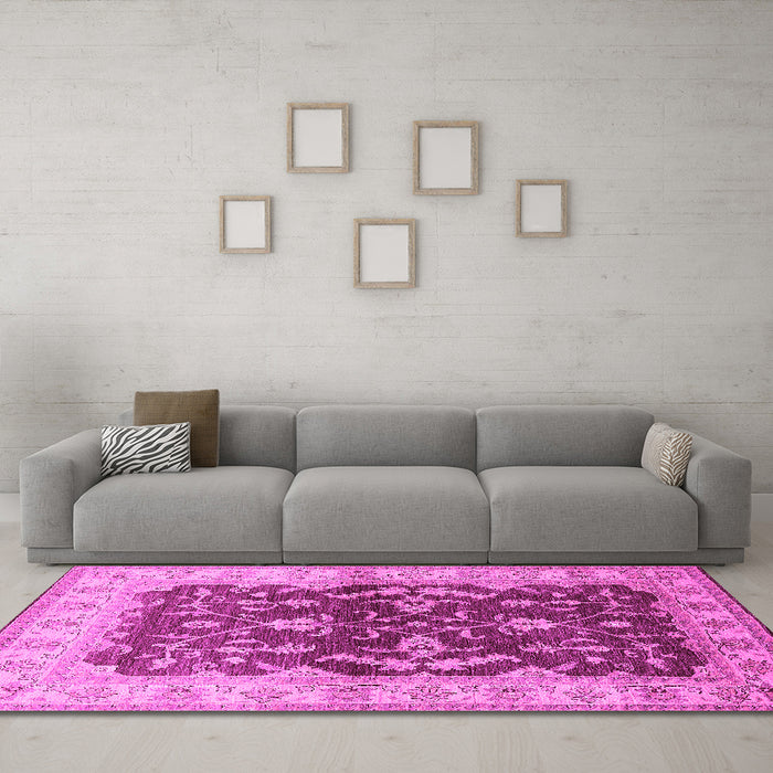 Machine Washable Oriental Pink Industrial Rug in a Living Room, wshurb2864pnk