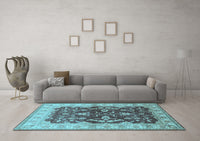 Machine Washable Oriental Light Blue Industrial Rug, wshurb2864lblu