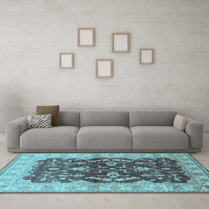 Machine Washable Oriental Light Blue Industrial Rug in a Living Room, wshurb2864lblu