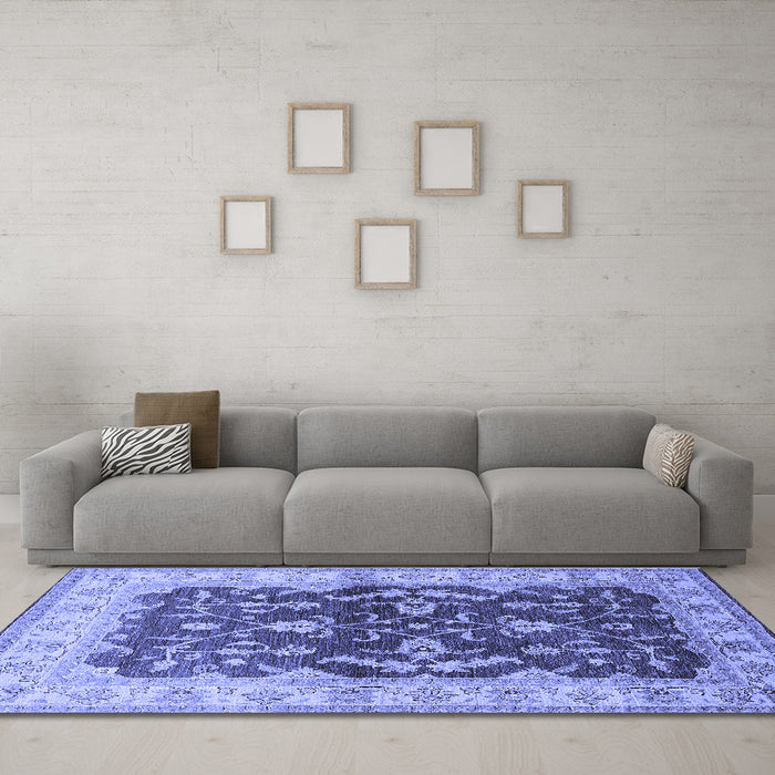 Machine Washable Oriental Blue Industrial Rug in a Living Room, wshurb2864blu