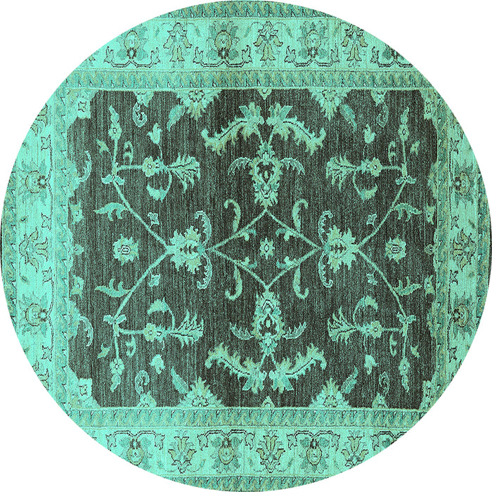 Round Oriental Turquoise Industrial Rug, urb2864turq