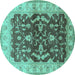 Round Oriental Turquoise Industrial Rug, urb2864turq