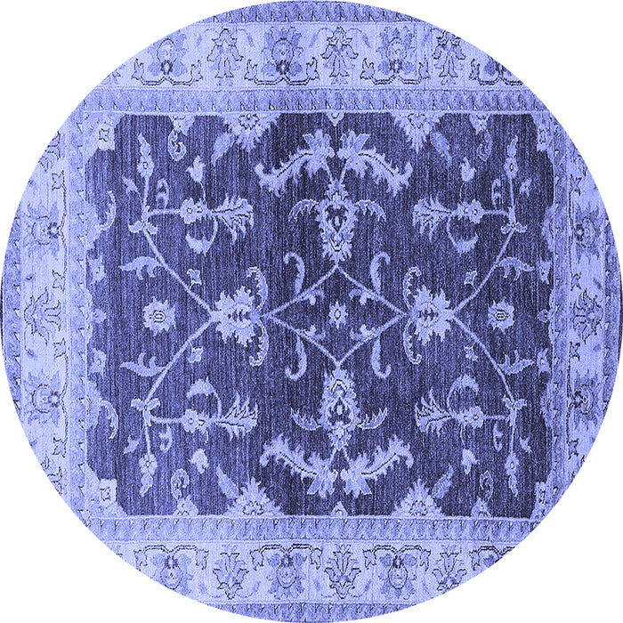 Round Machine Washable Oriental Blue Industrial Rug, wshurb2864blu