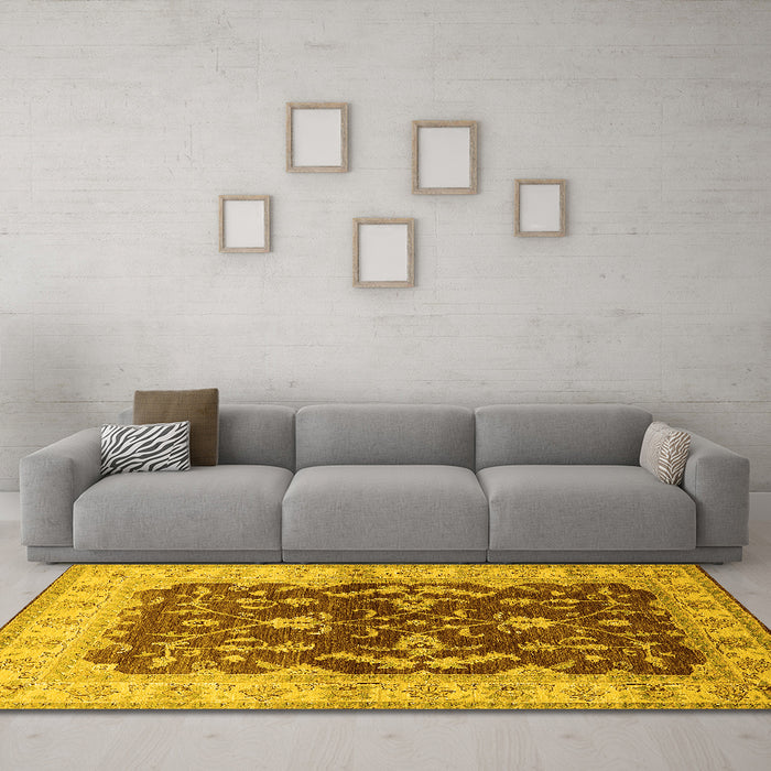 Machine Washable Oriental Yellow Industrial Rug in a Living Room, wshurb2864yw