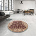 Round Mid-Century Modern Chestnut Brown Oriental Rug in a Office, urb2864